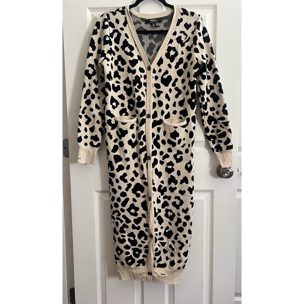 HERA COLLECTION Leopard Print Distressed Hem Button Maxi Cardigan